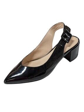Pure Navy, Black Patent Slingback Block Heels. Size 11